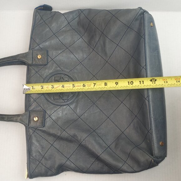 Tory Burch Blue Quilted Leather Tote Handbag - Picture 11 of 12